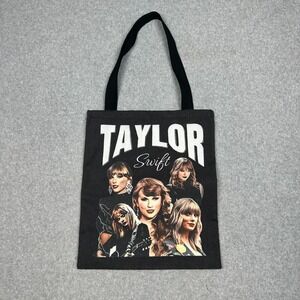 Taylor Swift Merch Tote Bag Black Canvas Double Side Graphics 15" x 13"‎ Swiftie